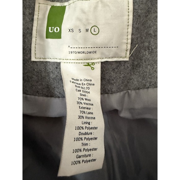 Urban Outfitters UO Gray Wool Blend Bomber Pea Coat Jacket Large 1970/WORLDWIDE - Picture 3 of 5